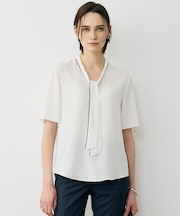 BackSatinAmunzen 5分袖配色ボウタイブラウス