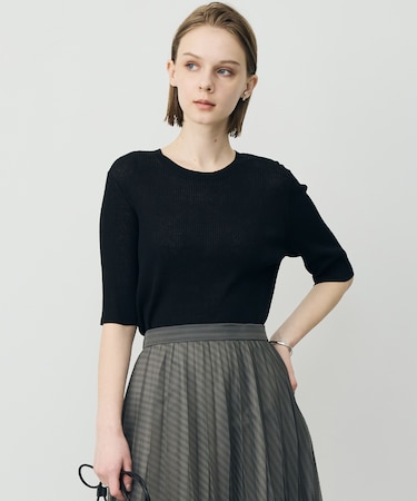 リネンブレンドシアー クルーネックリブニット