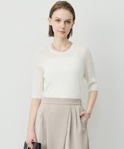 リネンブレンドシアー クルーネックリブニット