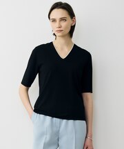 【WEB限定カラーあり】 シンセティックハイゲージ 半袖Vネックニット