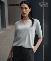 【WEB限定カラーあり】 シンセティックハイゲージ 半袖Vネックニット