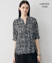 【新色追加・WEB限定】BackSatinAmunzen 5分袖キーネックブラウス