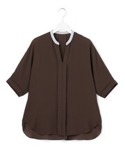 【新色追加・WEB限定カラーあり】BackSatinAmunzen 5分袖キーネックブラウス