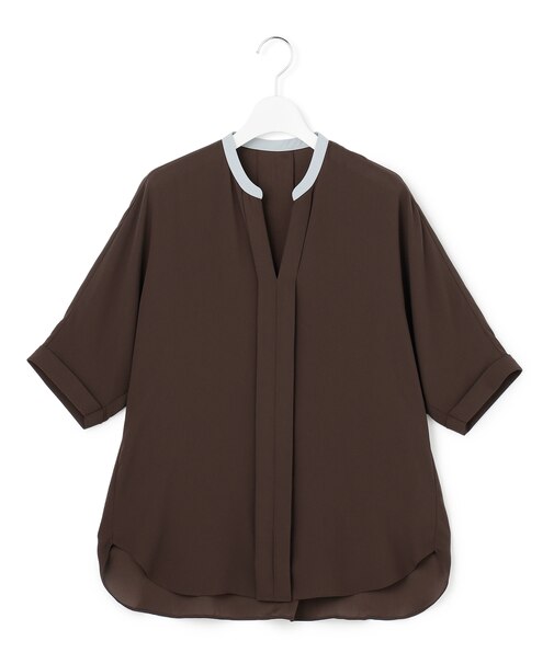 【新色追加・WEB限定カラーあり】BackSatinAmunzen 5分袖キーネックブラウス