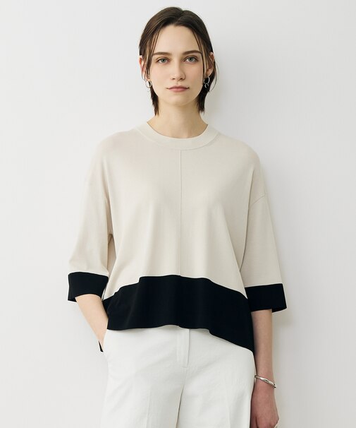 VIS/NYハイゲージ バイカラーニットT