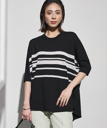 VIS/NYハイゲージランダムボーダー 半袖ニット