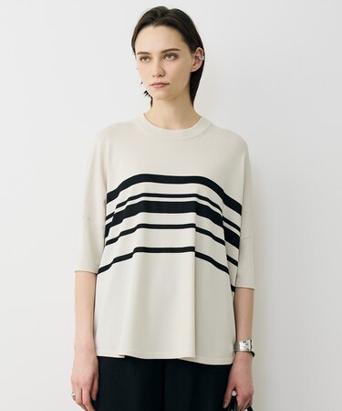 VIS/NYハイゲージランダムボーダー 半袖ニット