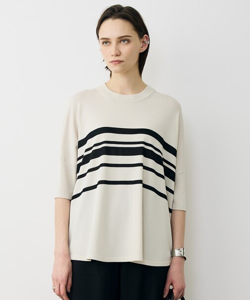 VIS/NYハイゲージランダムボーダー 半袖ニット