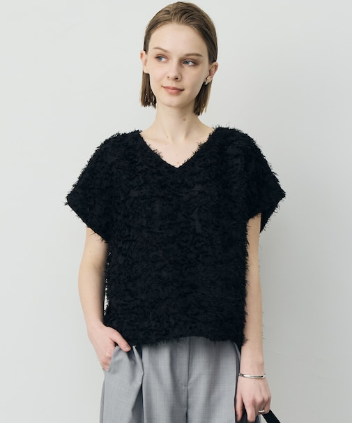 シアーカットジャガード Vネックトップス