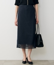 グリッドパターンレース スカート