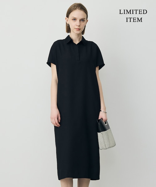 【WEB限定】FluidBackSatin ニット衿シャツワンピース