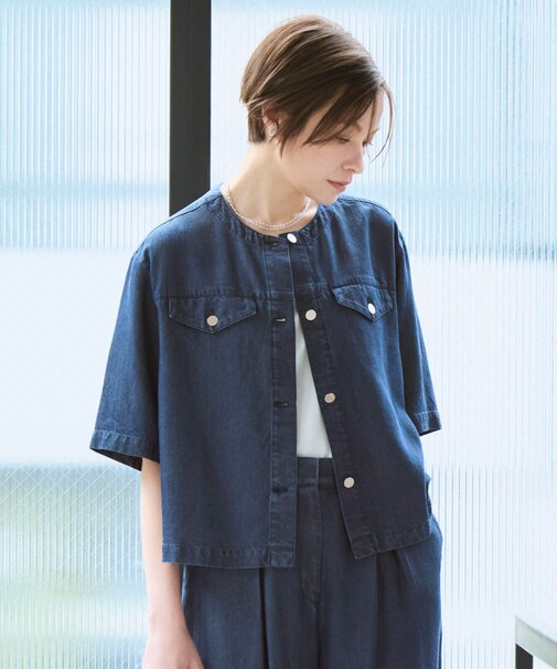ナチュラルソフトデニム クロップドジャケット