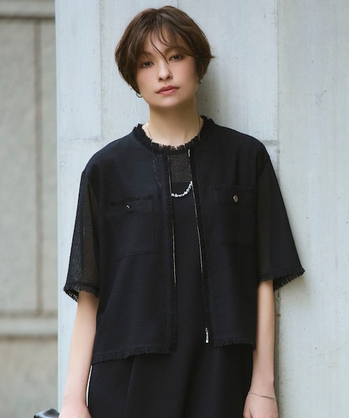 新品　FENNEL 定価¥2万9900円　チューリップスリーブ　ジャケット　黒 サマーレノクロス ハーフスリーブジャケット｜アイシービーの通販