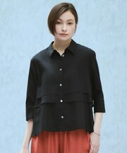 クリアタフタ レイヤードディテール クロップドシャツ