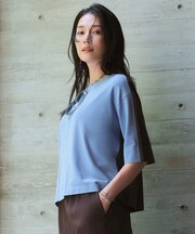 ヴィスコースワイド 前後配色ニットT