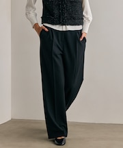 ウール2WAYストレッチ サスペンダー付きワイドストレートパンツ