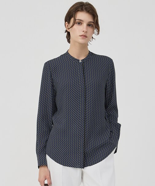 【WEB&一部店舗限定カラーあり】BackSatinAmunzen バンドカラーブラウス