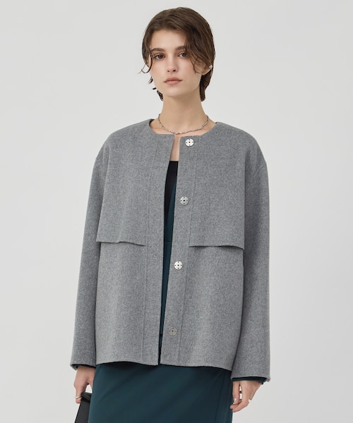 WoolRever ノーカラーショートコート｜アイシービーの通販｜&mall
