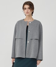 WoolRever ノーカラーショートコート