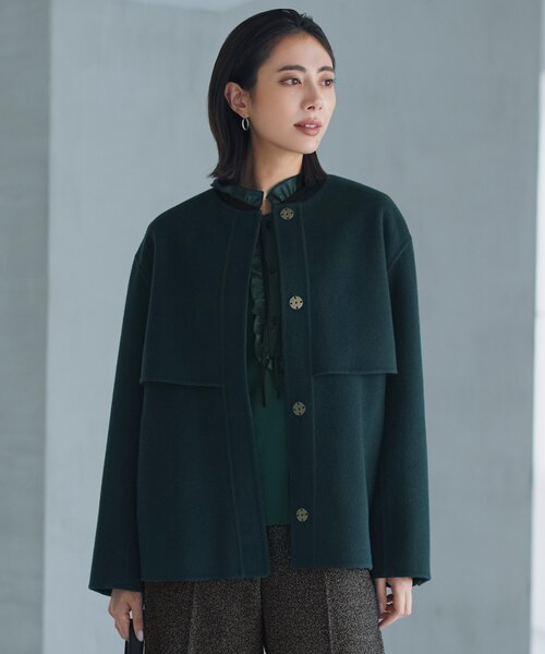 WoolRever ノーカラーショートコート｜アイシービーの通販｜&mall