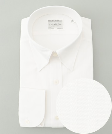 【形態安定】PREMIUMPLEATS_スナップダウン_通年ドレスシャツ（無地/織柄）