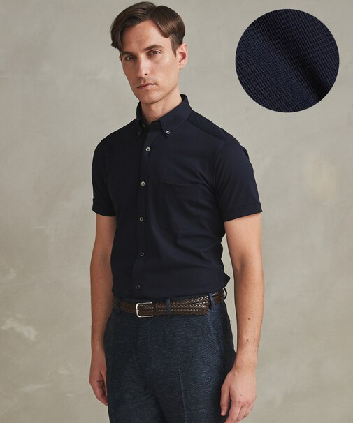 【吸汗速乾】クールマックス鹿の子 半袖ビズシャツ_ボタンダウン