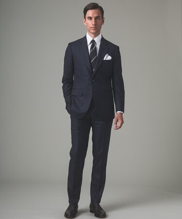 【Loro Piana Fabric】365 通年スーツ(ネイビー×ストライプ)