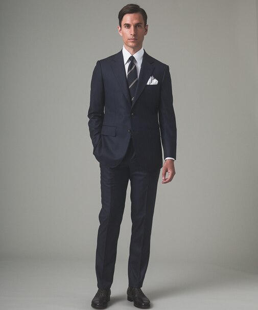 【Loro Piana Fabric】365 通年スーツ(ネイビー×ストライプ)