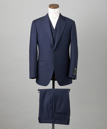 WEB&一部店舗限定【DORMEUIL/ドーメル】IMPERIALJADE/インペリアルジェイド 通年 3ピーススーツ（ネイビー×格子）