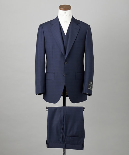 WEB&一部店舗限定【DORMEUIL/ドーメル】IMPERIALJADE/インペリアルジェイド 通年 3ピーススーツ（ネイビー×格子）
