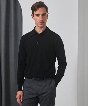 オリジナル設計【洗える/チクチクしにくい/ピリングしにくい】イタリア糸 ハイゲージ ニットポロ_WOOL100%