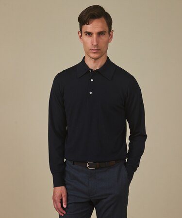 オリジナル設計【洗える/チクチクしにくい/ピリングしにくい】イタリア糸 ハイゲージ ニットポロ_WOOL100%