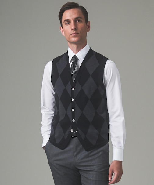 体温調整に【洗える/チクチクしにくい/ピリングしにくい】イタリア糸 ハイゲージ ベスト_WOOL100%