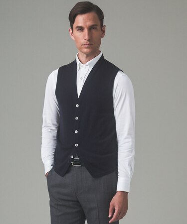 体温調整に【洗える/チクチクしにくい/ピリングしにくい】イタリア糸 ハイゲージ ベスト_WOOL100%