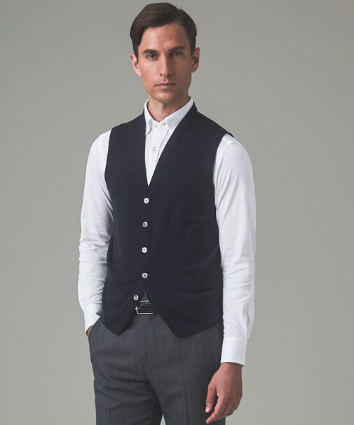 体温調整に【洗える/チクチクしにくい/ピリングしにくい】イタリア糸 ハイゲージ ベスト_WOOL100%