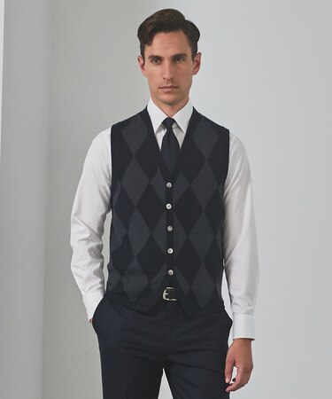 体温調整に【洗える/チクチクしにくい/ピリングしにくい】イタリア糸 ハイゲージ ベスト_WOOL100%