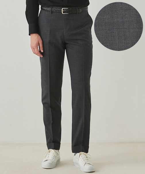 ロングセラー【洗える/折り目加工/シワになりにくい/ウエストアジャスター】ウォッシャブル サマーウール100％パンツ_限定色(ノータック)25年モデル