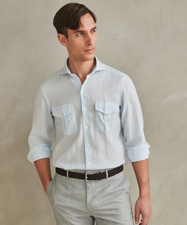 ノルマンディリネン使用【洗える】カッタウェイカラー ソフトリネンシャツ