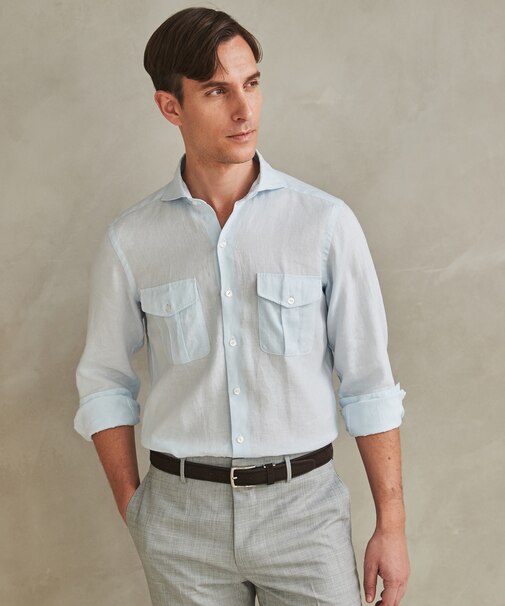 ノルマンディリネン使用【洗える】カッタウェイカラー ソフトリネンシャツ