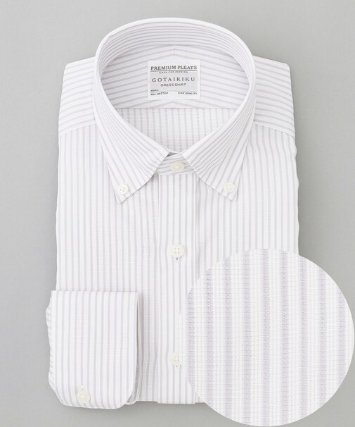 春夏向け【形態安定】SUMMERPREMIUMPLEATS_スモールボタンダウンカラー 長袖ドレスシャツ_ストライプ(25年春夏モデル)