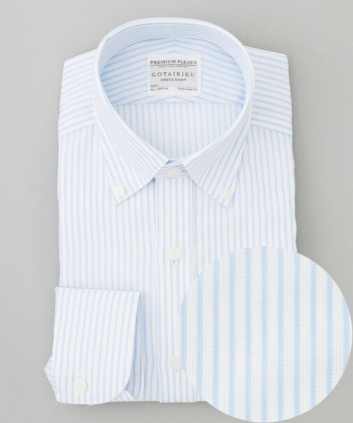 春夏向け【形態安定】SUMMERPREMIUMPLEATS_スモールボタンダウンカラー 長袖ドレスシャツ_ストライプ(25年春夏モデル)