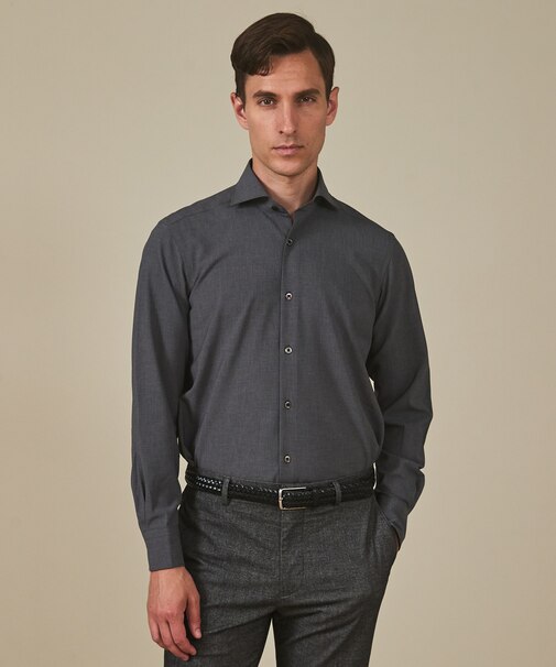 【シワになりにくい/ストレッチ/洗える】ウールライク シャツ_カッタウェイカラー