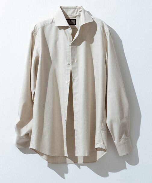 【洗える】コットンフラノシャツ_ カッタウェイカラー