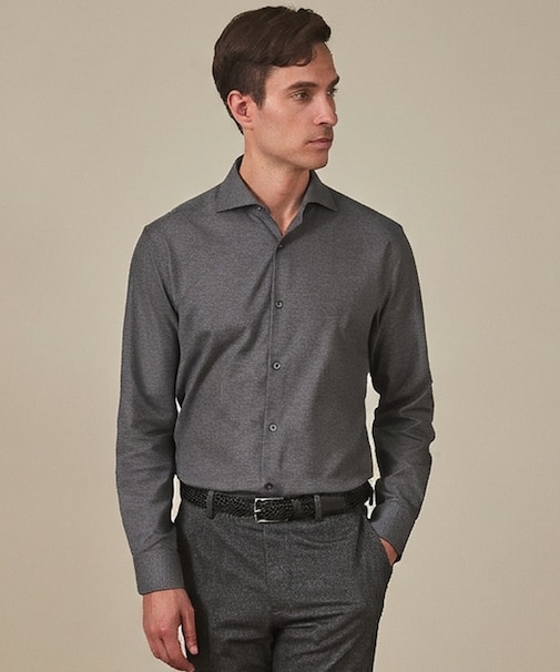 【洗える】コットンフラノシャツ_ カッタウェイカラー