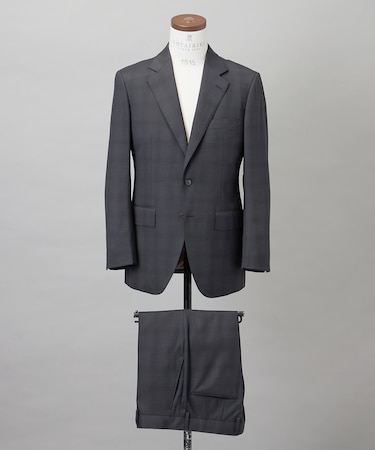 横に伸びる【TasmaniaWool/タマニアウール】ストレッチ スーツ_グレー格子柄