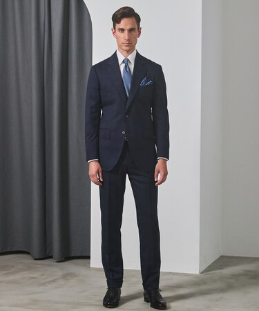 横に伸びる【TasmaniaWool/タマニアウール】ストレッチ スーツ__ネイビー格子柄