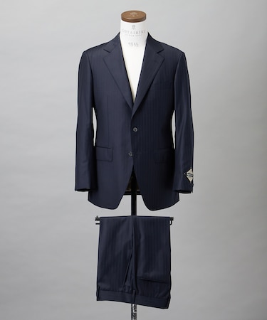 シワになりにくい【御幸毛織/みゆきけおり】Superio160 スーツ_ネイビーストライプ