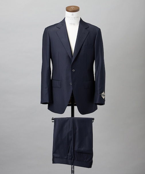 シワになりにくい【御幸毛織/みゆきけおり】Superio160 スーツ_ネイビーストライプ