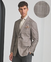 【CANONICO/カノニコ】サキソニーウールコットンブレンド ジャケット_ブラウンチェック