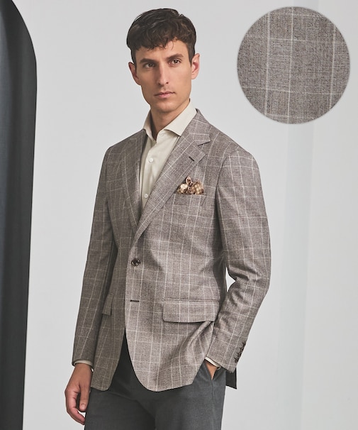 【CANONICO/カノニコ】サキソニーウールコットンブレンド ジャケット_ブラウンチェック